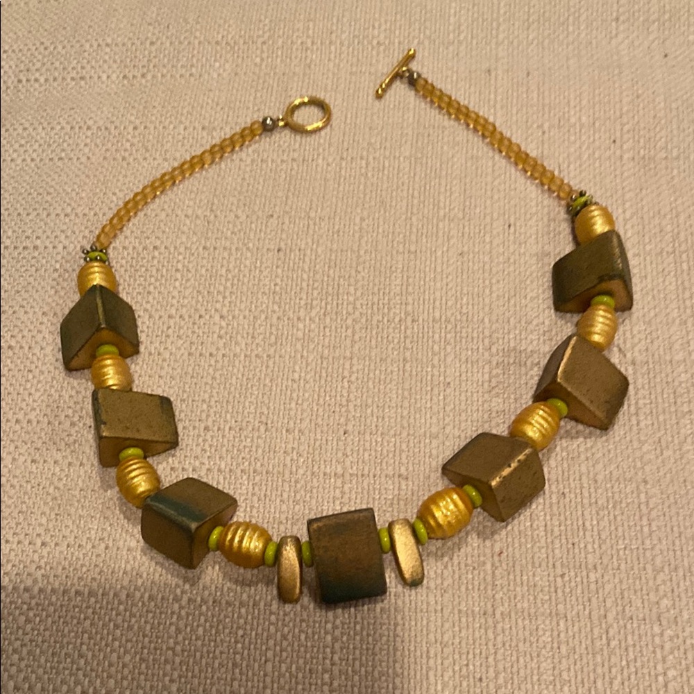Gold and Green Beaded Necklace